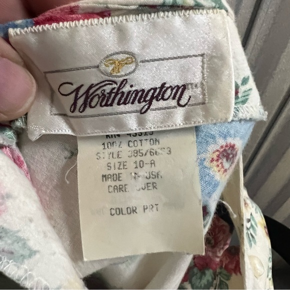 Worthington vintage floral print 100% cotton midi knee length dress size 10 - Picture 8 of 10